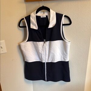 liz & co. Navy and White Colorblock Zip-Front Sleeveless Tank